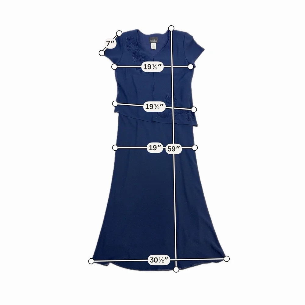 Positive Attitude Royal‎ Blue Beaded Short Sleeve Maxi Dress Size 14 Vtg Formal